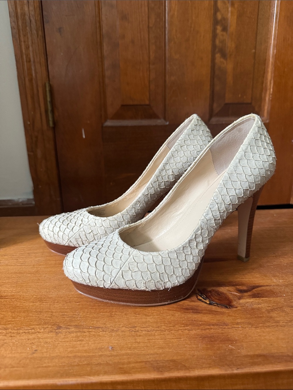 Calvin Klein Taupe Scaled Platform High Heels